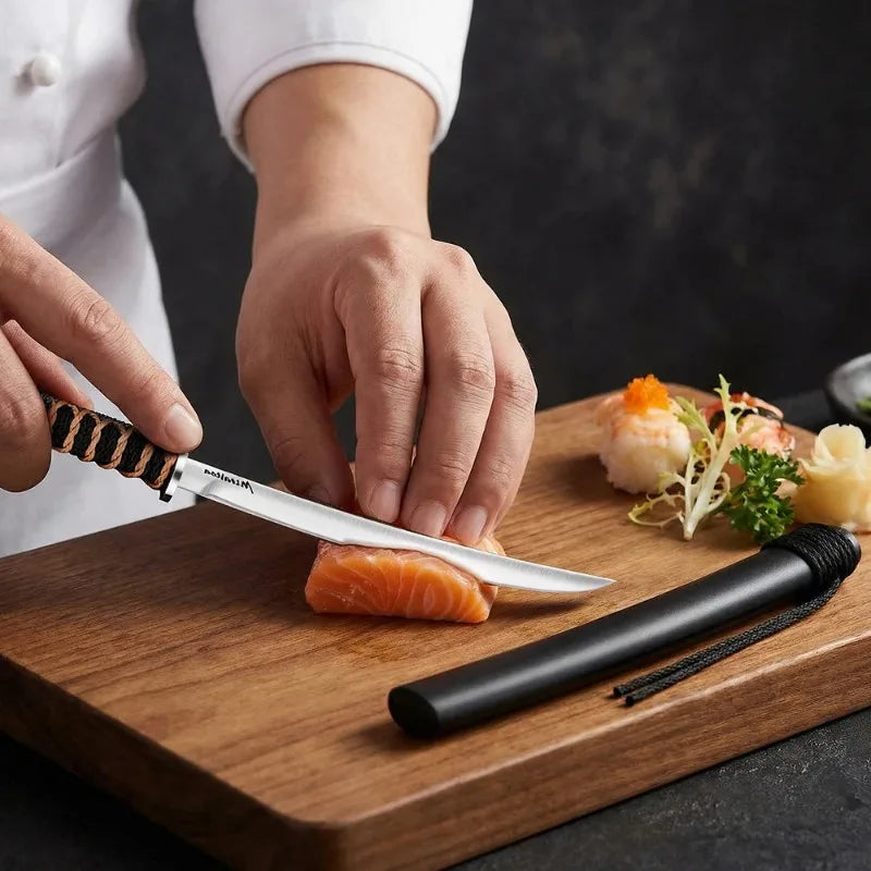 1PC Japanese style knife, for sushi and raw fish - Outdoor camping, high carbon stainless steel, sharp blade, cooking tool