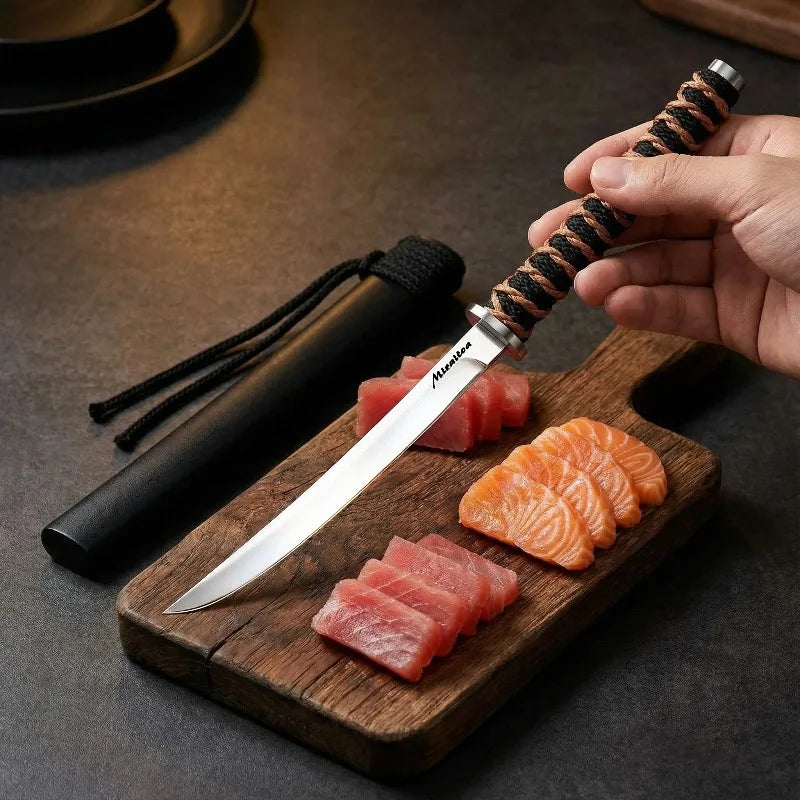 1PC Japanese style knife, for sushi and raw fish - Outdoor camping, high carbon stainless steel, sharp blade, cooking tool