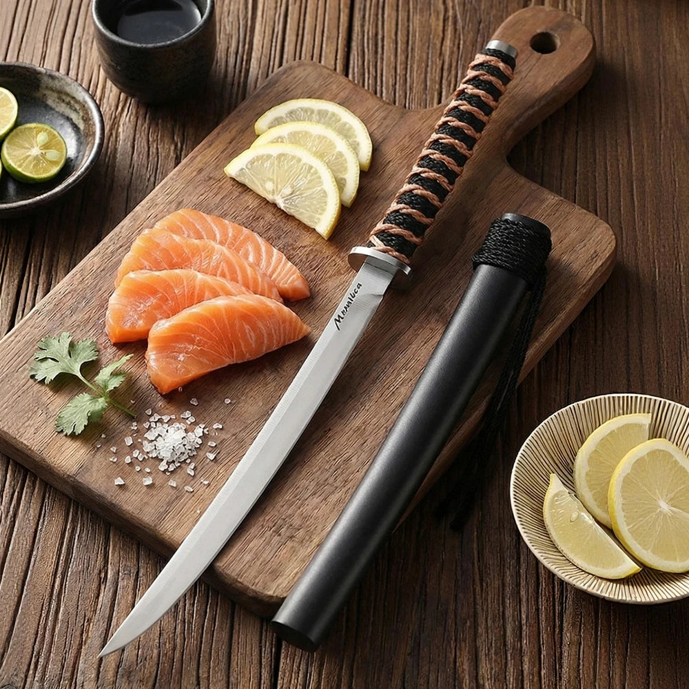 1PC Japanese style knife, for sushi and raw fish - Outdoor camping, high carbon stainless steel, sharp blade, cooking tool